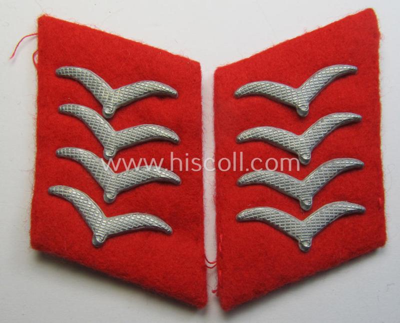 Truly worn - and fully matching! - pair of WH (Luftwaffe) bright-red-coloured, EM- (ie. NCO-) type collar-patches (ie. 'Kragenspiegel') as was intended for usage by a member within a: 'Flak-Artillerie'-regiment ie. unit