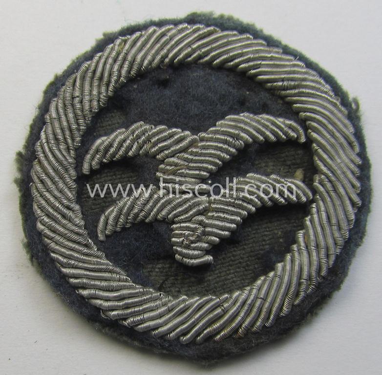 Neat, hand-embroidered example of a: DLV (ie. 'Deutscher Luftsportsverband'-) related so-called: 'Segelflieger-B-Abzeichen' (being a detailed- and quality-produced example)