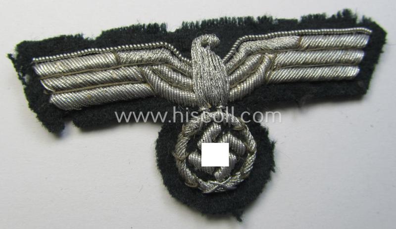 Superb, WH (Heeres) officers'-pattern visor-cap-eagle (ie. 'Adler für Offiziers-Schirmmütze') being a neatly hand-embroidered example of the: 'Extra Qualität' that comes in a moderately used- (ie. carefully cap-removed-), condition