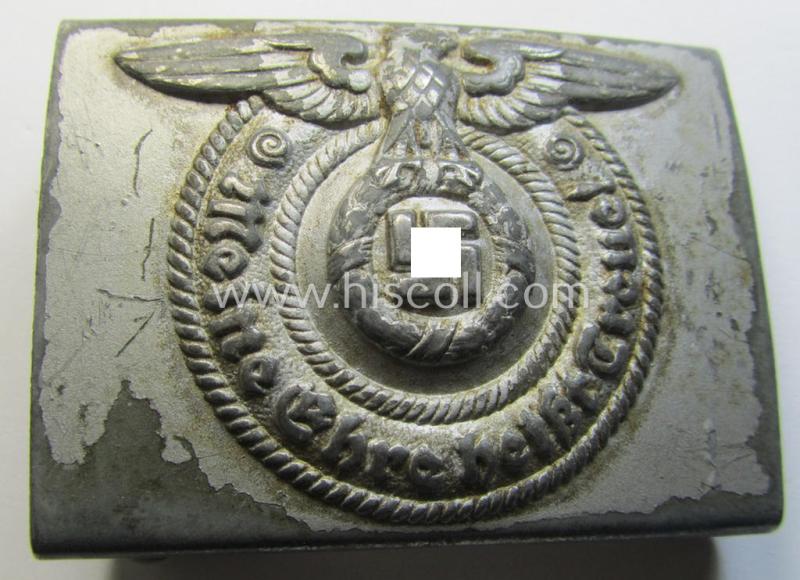 Attractive, Waffen-SS enlisted-mens'- (ie. NCO-) type belt-buckle (being a typical, unmarked and typical steel-based: 'Overhoff & Cie'-example) that comes in a surely issued- and/or moderately used- ie. worn, condition