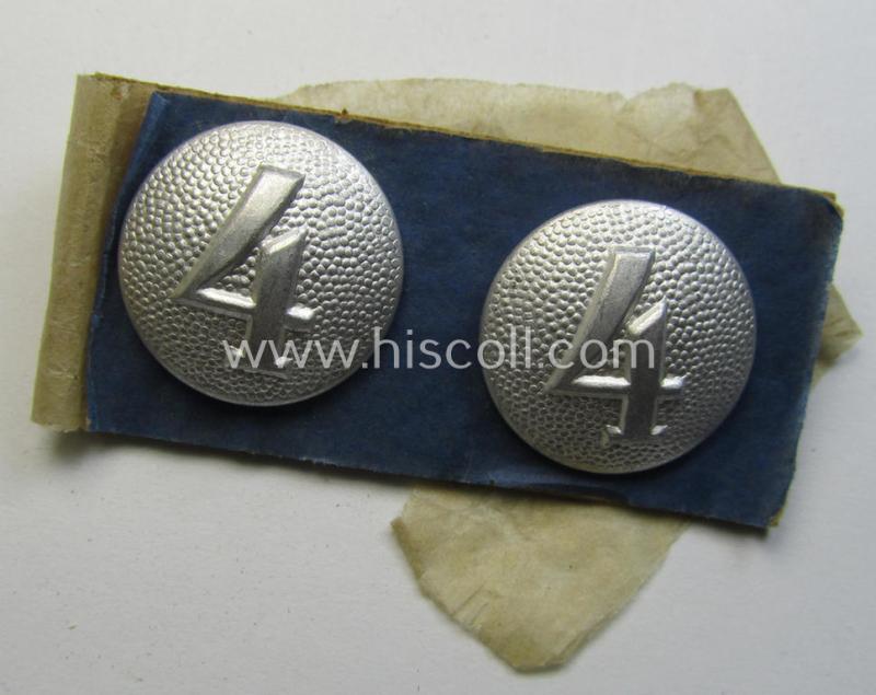 Interesting, pair of bright-silver-coloured WH (Heeres o. LW) shoulderstrap-buttons (ie. 'Schulterstückknöpfe') as were specifically intended for usage by the various WH-staff-members (denoting membership within the: '4. Bataillon')