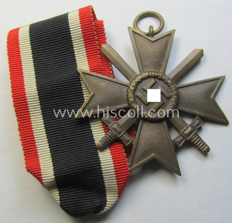 Medal-set: 'KvK II. Klasse mit Schwertern' being a (typical) non-maker-marked- (and/or 'Buntmetall'-based) specimen that came mounted onto its original, minimally confectioned' ribbon (ie. 'Bandabschnitt')