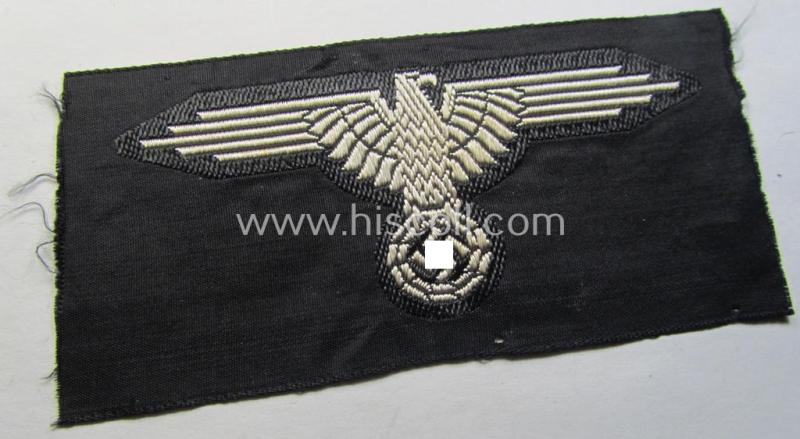 Superb, mid- (ie. later-war-) pattern, 'SS' (ie. 'Waffen-SS') so-called: 'BeVo-weave-style', enlisted-mens'- ie. NCO-pattern arm-eagle (ie. 'Ärmeladler für Mannschaften u. Unteroffiziere') as was intended for usage by the various Waffen-SS troops