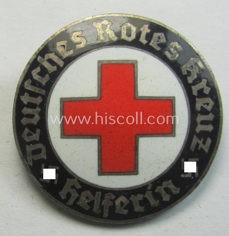 Attractive example of a DRK (ie. 'Deutsches Rotes Kreuz' or German Red Cross) nurses'-badge as was intended for a: 'Helferin' being a maker- (ie. 'HA'-) marked example that comes in a fully untouched condition