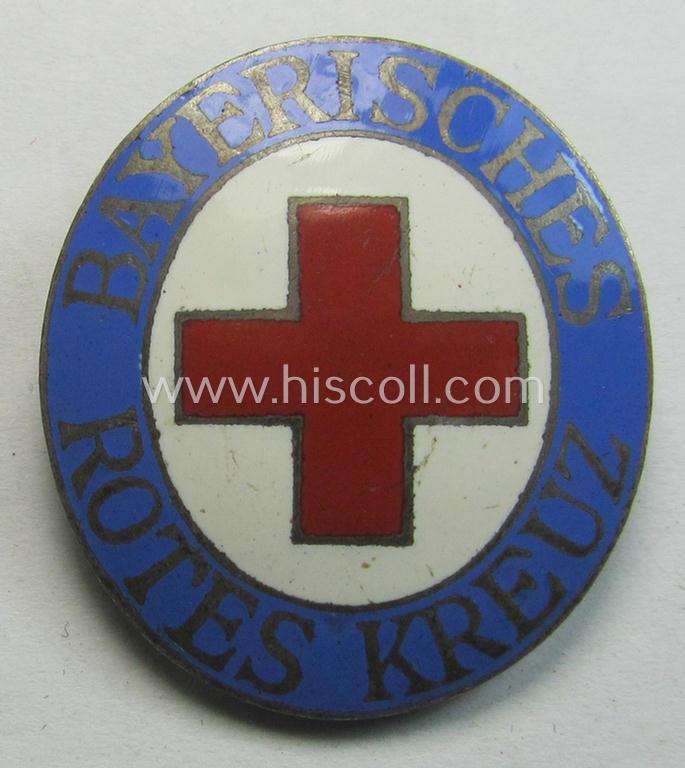 Attractive example of a DRK (ie. 'Deutsches Rotes Kreuz' or German Red Cross) related nurses'-badge as was intended for a staff-member serving within the: 'Bayerisches Rotes Kreuz' and that comes in a fully untouched condition