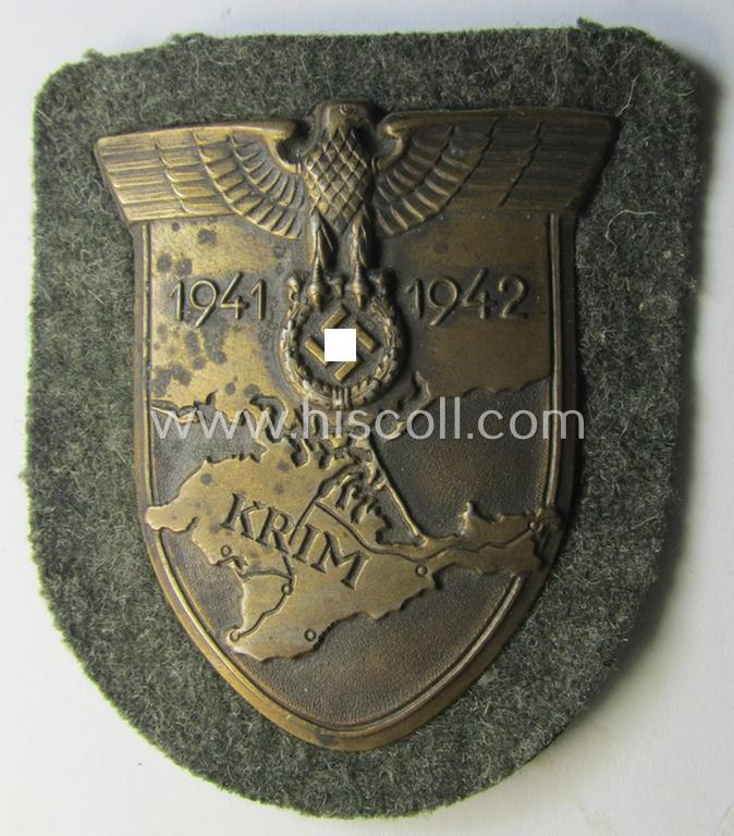 Superb - and very nicely preserved! - WH (Heeres ie. Waffen-SS) 'Krim'-campaign-shield (as was produced by a by me unidentified maker) and that comes in a presumably issued - albeit 'virtually mint', condition