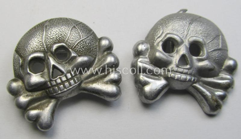 Superb - and/or matching! - pair of pre- (ie. early-war-) period, 'standard-issue'-pattern WH (Heeres) aluminium-based skull-devices ('Totenköpfe') as intended for usage on (amongst others) the 'Panzer'-collar-tabs