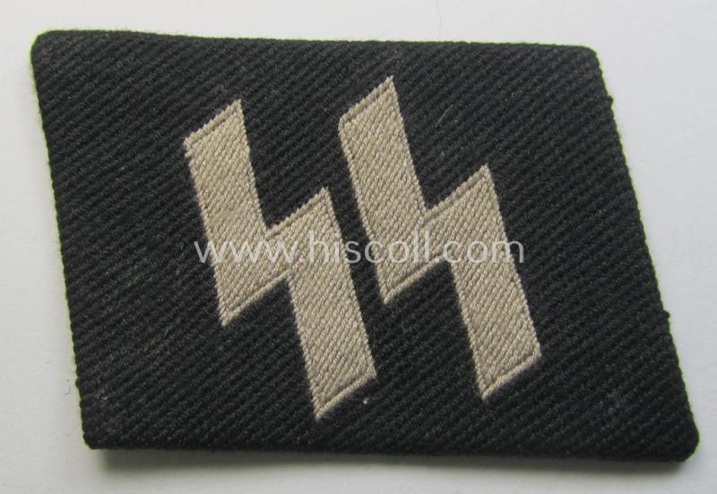 Superb - and 'virtually mint'! - Waffen-SS - so-called: 'BeVo'-woven, enlisted-mens'- (ie. NCO-) type so-called: 'runes'-collar-tab as was intended for usage by the soldiers (ie. NCOs) of the Waffen-SS throughout the war