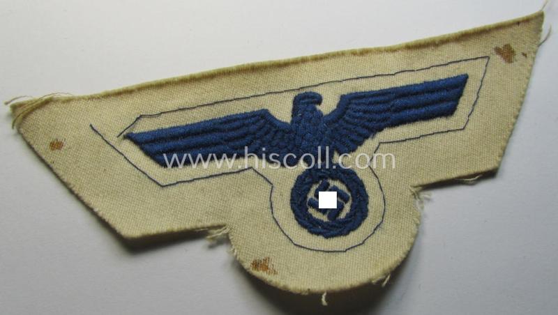 Neat, WH (KM) enlisted-mens'- (ie. NCO-) type, machine-embroidered breast-eagle as executed in darker-blue-coloured- and/or linnen-based material as was specifically intended for usage on the various white-coloured KM-tunics