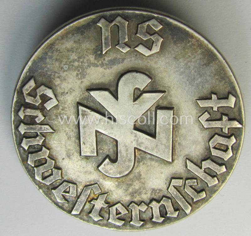 Superb - and actually rarely encountered! - so-called: N.S.S. (ie. 'Nationalsocialistische Schwesternschaft') membership-badge as executed in genuine '800'-marked genuine-silver as was specifically intended for: 'Lernschwester und Anwärterinnen'