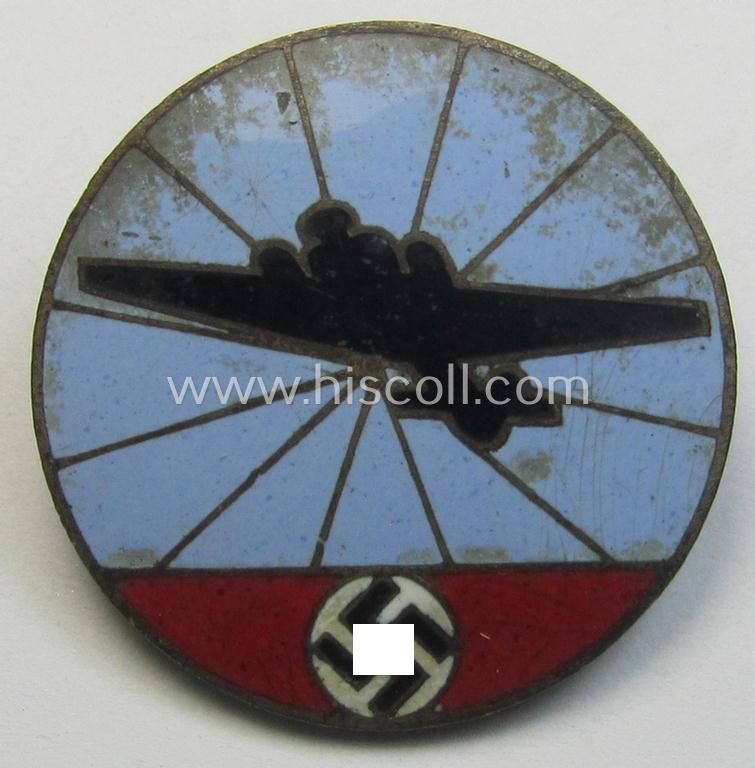 Superb - and truly scarcely seen! - 'Reichsluftschützbund (RLB)'-related lapel-pin as was intended to signify: 'Flugmeldedienst' being a maker-marked example that shows a clearly engraved bearers'- (ie. serial-) number that reads: '27820'