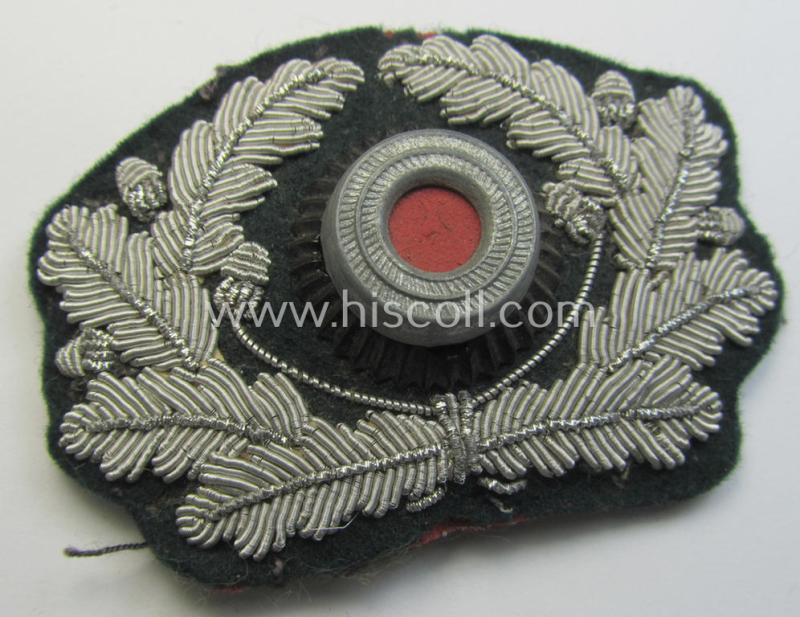 Attractive, WH (Heeres) officers'-type, (partly) hand-embroidered cap-cocarde (ie: 'Kokarde für Schirmmütze') that comes in an overall very nice - (I deem minimally used- ie. once-visor-cap-attached-), condition