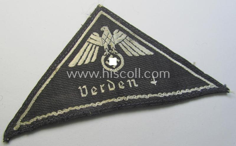 Attractive, German Red Cross (ie. 'Deutsches Rotes Kreuz' or 'DRK') greyish-coloured- and/or (typically) triangular-shaped arm-eagle entitled: 'Verden 4' as was executed in the neat 'BeVo'-weave pattern