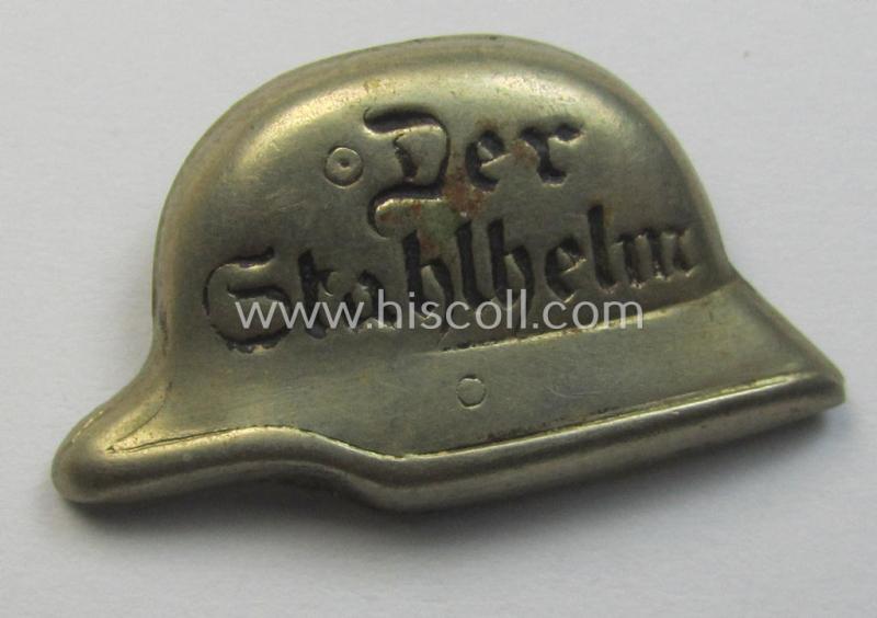 Attractive lapel-pin (ie. 'Zivilabzeichen') denoting membership within: 'Der Stahlhelm' - Bund der Frontsoldaten (Sta)' being a non-maker-marked example that is executed in silvered metal (ie. 'Buntmetall')