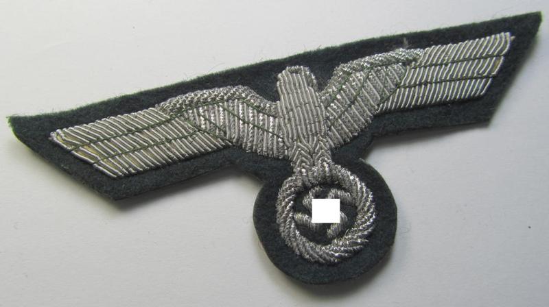 Superb - and simply never used! - WH (Heeres) officers'-type, hand-embroidered breast-eagle (ie. 'Brustadler für Offiziere') as was executed in bright-silverish-coloured braid as was intended for usage on the various officers'-pattern tunics