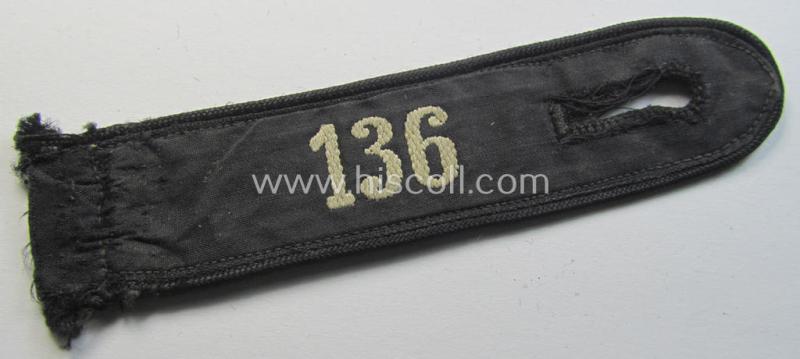 Neat - and naturally single! - black-piped, so-called: 'DJ- o. Deutsches Jungvolk' shoulderstrap as was intended for usage by a: 'DJ-Mitglied' who served within the: 'Bann 136' (136 = 'Iserlohn')