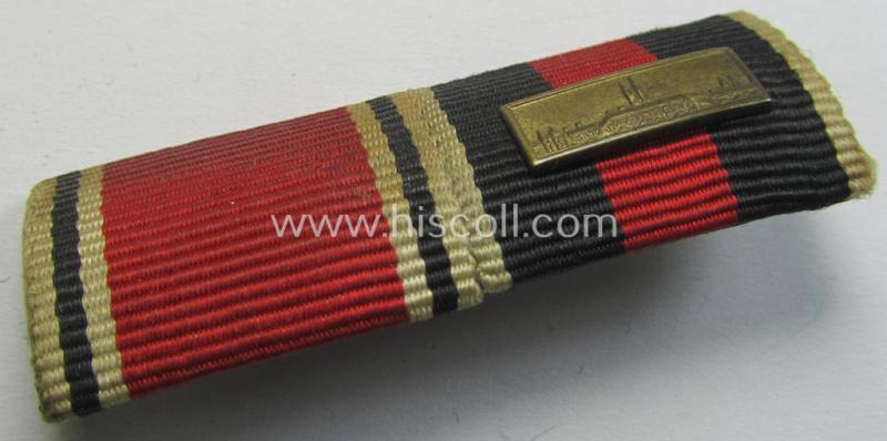 Neat, two-pieced WH (Heeres etc.) ribbon-bar (ie. 'Band- o. Feldspange') that is showing the ribbons for both an Austrian- and Czech 'Anschluss'-medal (and having a detailed miniature 'Prager Burg-Spange' period-attached)