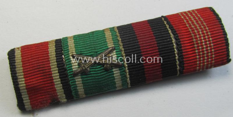 Four-pieced - and unusually found! - WH (Heeres) ribbon-bar (ie. 'Band- o. Feldspange') showing resp. the ribbons for an: 'EKII.Kl.', an: 'Ostvölker Tapferkeits-Med. mit S.', a: Czech 'Anschluss'-medal and a: 'Deutsche Olympia-E.medaille 1936'