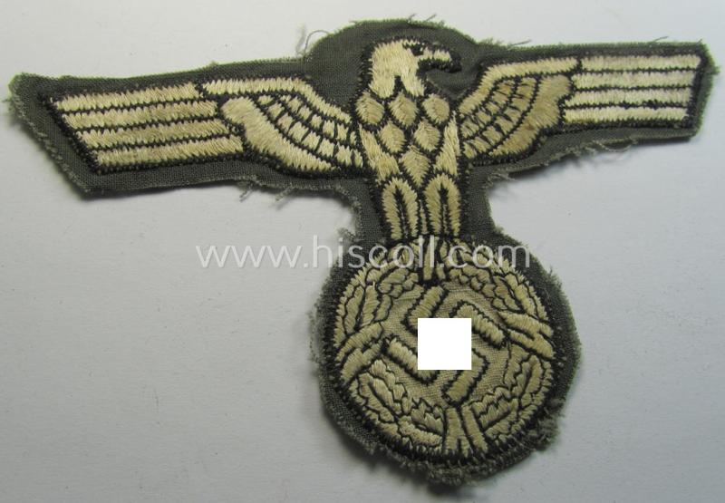 Attractive - and most certainly unusually found! - WWII-period- and neatly cut-out, larger-sized and very detailed WH (Heeres) pennant-eagle (ie. 'Adler für Fahne eines Dienstfahrzeuges')