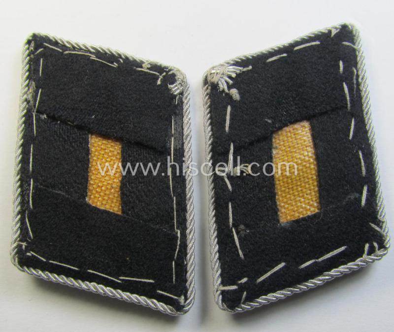 Superb - and fully matching! - pair of WH (Luftwaffe) officers'-type collar-patches (ie. 'Kragenspiegel für Offiziere') as executed in black-coloured wool as was intended for usage by an: 'Oberleutnant der Pionier- o. Bau-Truppen'