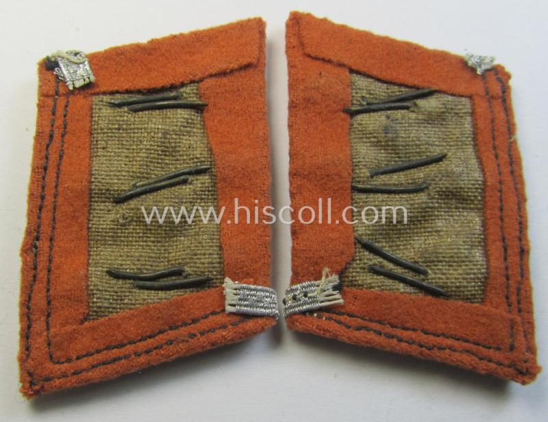 Attractive - and fully matching! - pair of WH (Luftwaffe) collar-patches (ie. 'Kragenspiegel') being of the specific type as used on the greatcoat as was intended for usage by a soldier (ie. NCO) who served within the: 'LW-Nachrichten-Truppen'