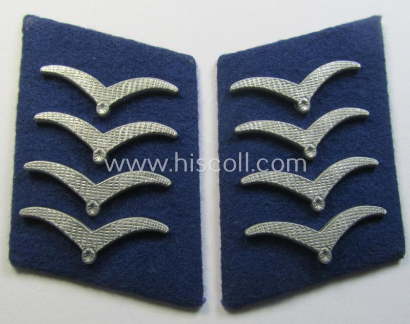 Neat - and fully matching! - pair of WH (Luftwaffe) darker-blue-coloured, EM- (ie. NCO-) type collar-patches (ie. 'Kragenspiegel') as was intended for usage by a member within a: 'LW-Sanitäter'-regiment ie. unit