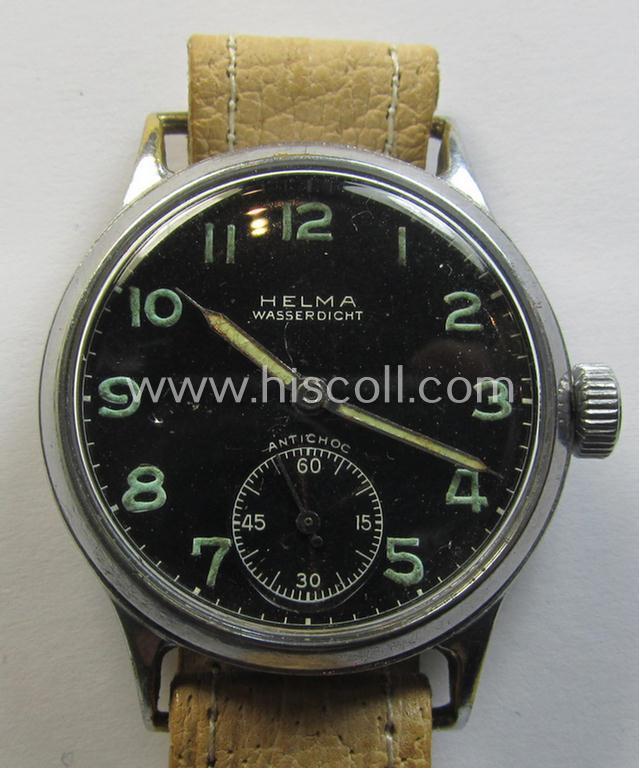 Superb - and scarcely encountered! - WH (Heeres, LW etc.) WWII-period wrist-watch (or: 'Dienstuhr') of the make: 'Helma' having an engraved number: 'D029070H' on its back (and that comes in a still functional ie. running condition)