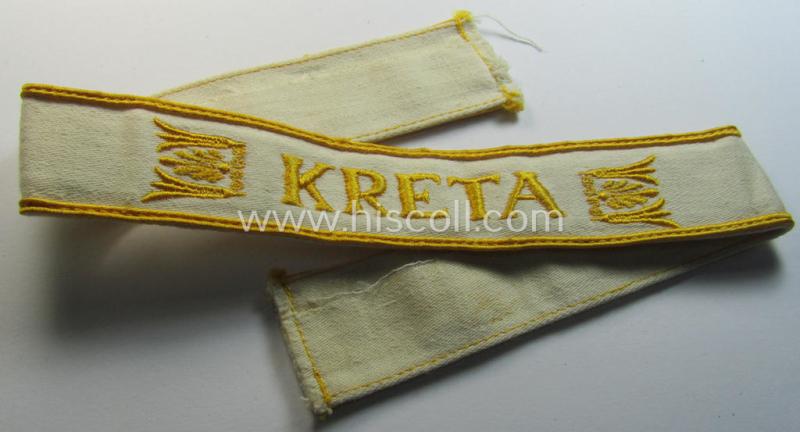 Stunning, WH (LW o. Heeres) cuff-title (ie. 'Ärmelstreifen') entitled: 'Kreta' that comes in a presumably issued- (albeit simply never used- ie. 'virtually mint'-), condition