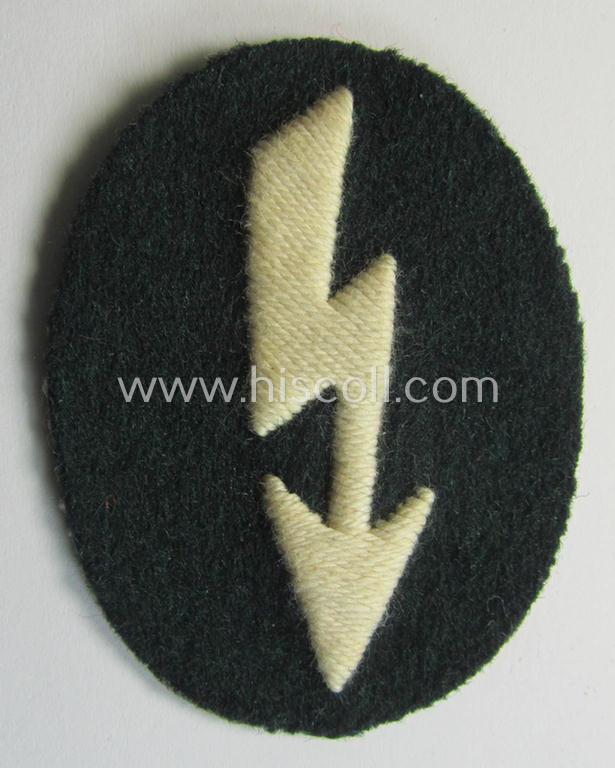 WH (Heeres) trade- and/or special career insignia ie. hand-embroidered signal-blitz (being a neatly maker-marked example as executed in white) as was intended for a soldier serving within the: 'Infanterie-Truppen'
