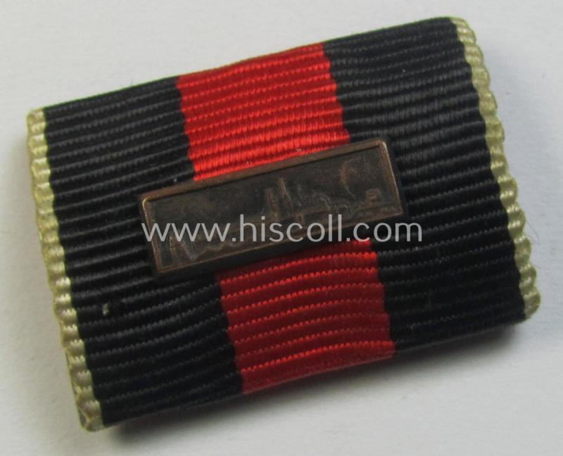 Neat, single-pieced WH (Heeres etc.) ribbon-bar (ie. 'Band- o. Feldspange') that is showing the ribbon for a Czech 'Anschluss'-medal (and having a detailed- and smaller-sized miniature 'Prager Burg-Spange' period-attached)