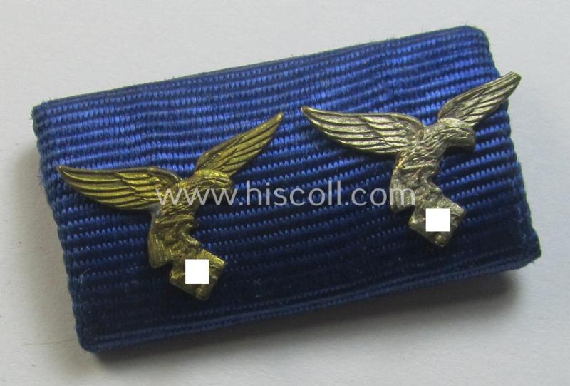 Two-pieced, WH (Luftwaffe) related ribbon-bar (ie. 'Feld-/Bandspange') showing the ribbons for two: 'WH (LW) Dienst-Auszeichnungen der 4. u. 3. Stufe' (and having both a neat 'down-tailed' eagle-device attached)