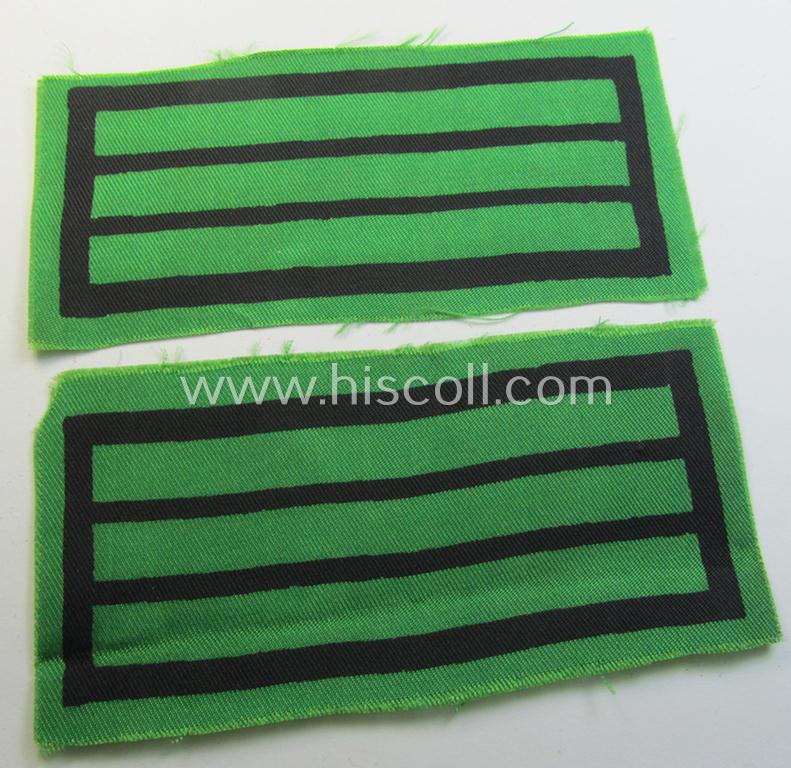 Neat - and matching! - pair of NCO-pattern, WH (Heeres o. Waffen-SS) rank-insignia-bars (as was intended for usage on the various camouflaged-uniforms) as was used by an NCO holding the rank of: 'Feldwebel' ie.: 'Waffen-SS Oberscharführer'