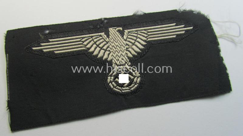 Attractive, mid- (ie. later-war-) pattern, 'SS' (ie. 'Waffen-SS') so-called: 'BeVo-weave-style', enlisted-mens'- ie. NCO-pattern arm-eagle (ie. 'Ärmeladler für Mannschaften u. Unterführer der Waffen-SS')