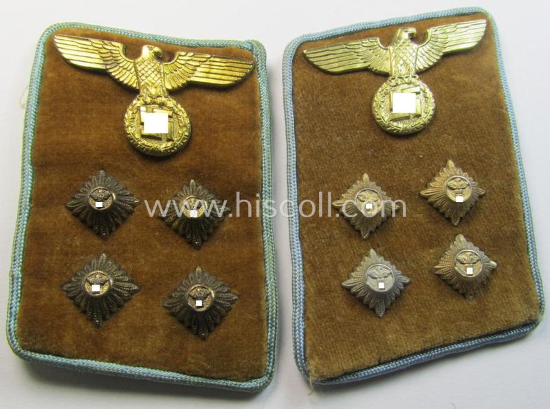 Fully matching pair of N.S.D.A.P.-type collar-patches (ie. 'Kragenspiegel für pol. Leiter') being a pair as was intended for an: 'N.S.D.A.P.-Gemeinschatsleiter' at 'Orts'-level that still retains its period-attached 'RzM'-etiket