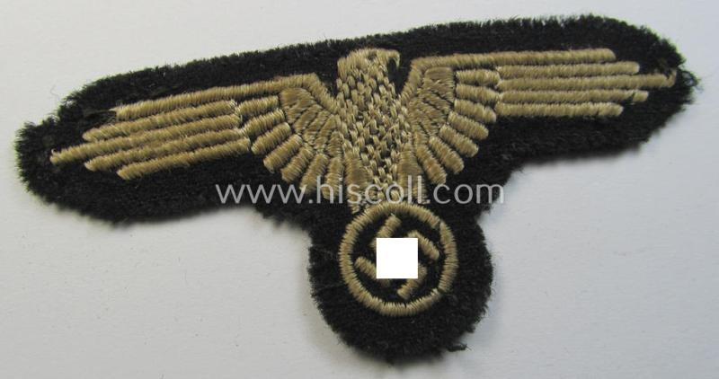 Superb - and clearly worn! - example of a mid- (ie. later-war-) pattern, 'SS' (ie. 'Waffen-SS') so-called: 'RzM-style' enlisted-mens'-/ie. NCO-pattern arm-eagle as was intended for usage by the various Waffen-SS troops throughout the war