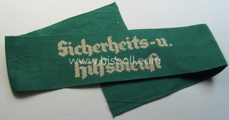 Attractive - and very scarcely found! - neatly 'BeVo'-woven, enlisted-mens'- (ie. NCO-) pattern so-called: 'Sicherheits- u. Hilfsdienst' (ie. 'SHD'-) cuff-title (ie. 'Ärmelstreifen')