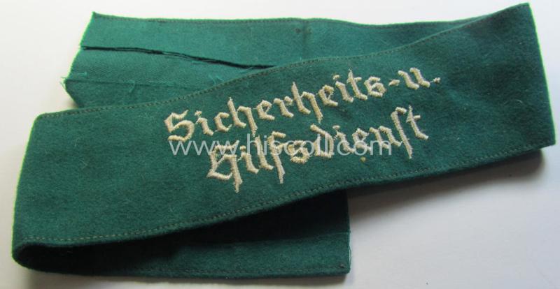 Attractive - and very scarcely found! - woolen-based and neatly machine-stitched, enlisted-mens'- (ie. NCO-) pattern so-called: 'Sicherheits- u. Hilfsdienst' (ie. 'SHD'-) cuff-title (ie. 'Ärmelstreifen')