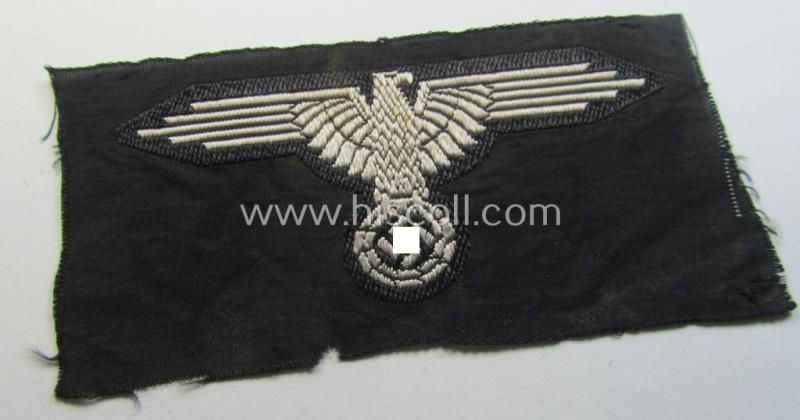 Attractive, mid- (ie. later-war-) pattern, 'SS' (ie. 'Waffen-SS') so-called: 'BeVo-weave-style', enlisted-mens'- ie. NCO-pattern arm-eagle (ie. 'Ärmeladler für Mannschaften u. Unterführer der Waffen-SS')