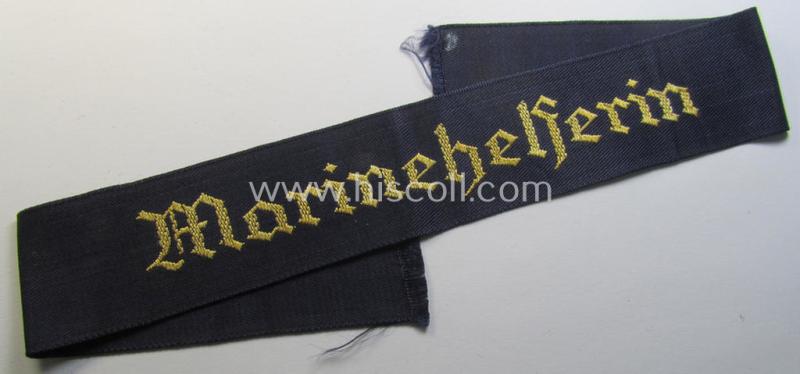 Attractive - and actually scarcely encountered! - WH (Kriegsmarine) female-related cuff-title (ie. 'Ärmelstreifen') entitled: 'Marinehelferin' as was worn by the various (female) naval-related: 'Marinehelferinnen'