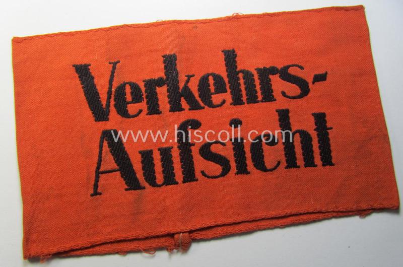 Attractive - and scarcely seen! - example of a WH (Heeres) related armband (ie. 'Armbinde') entitled: 'Verkehrs-Aufsicht' (being of the 'partly-woven'-type in a technique similar to the 'BeVo'-weave pattern)