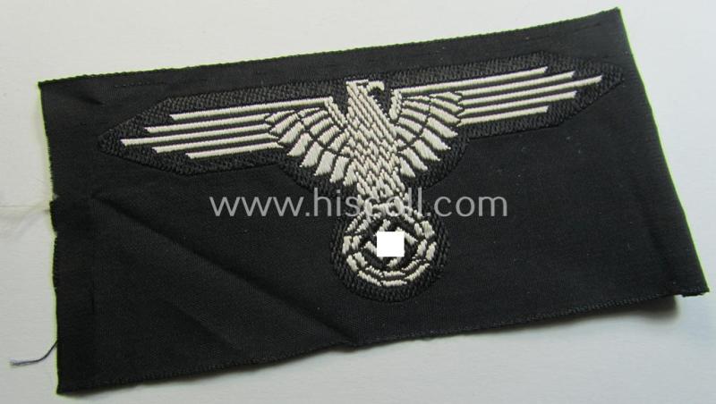 Superb, mid- (ie. later-war-) pattern, 'SS' (ie. 'Waffen-SS') so-called: 'BeVo-weave-style', enlisted-mens'- ie. NCO-pattern arm-eagle (ie. 'Ärmeladler für Mannschaften u. Unterführer') as was intended for usage by the various Waffen-SS troops