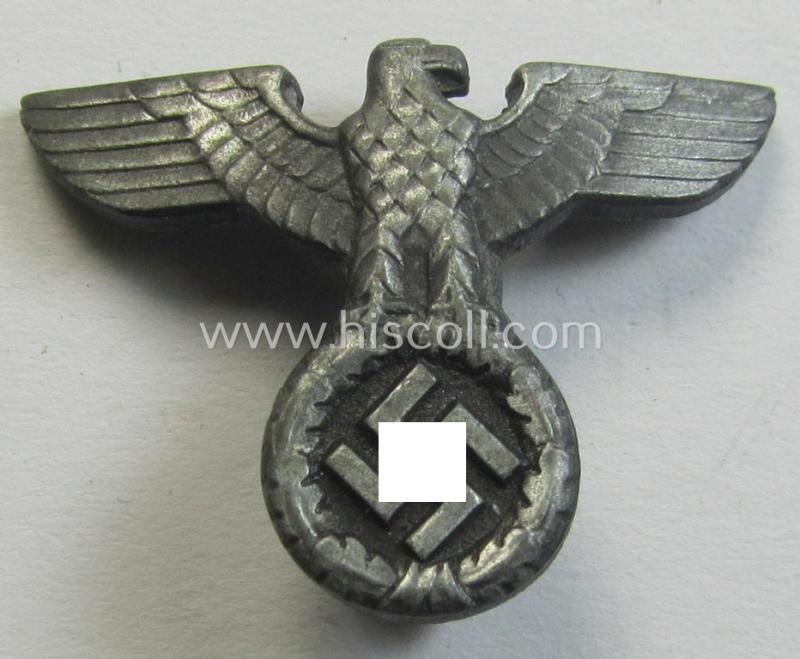 Silverish-grey-coloured - and truly very detailed! - so-called: 'N.S.D.A.P.'-supporter- (ie. membership-) lapel-pin (ie. 'tie'-pin) being a maker- (ie. 'RzM - M1/72'-) marked example showing a pronounced: 'Reichsadler'-device