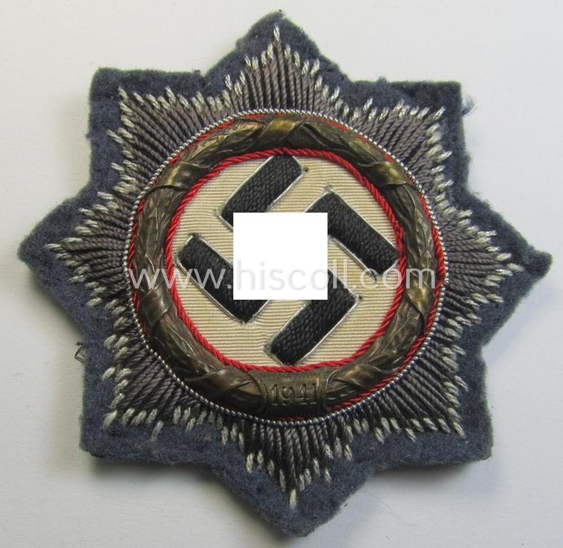 Stunning - albeit clearly issued and I deem just minimally worn! - example of a cloth version of a WH (Luftwaffe) 'Deutsches Kreuz im Gold' (ie. DKiG or German Cross in gold) that comes in an overall very nice, condition