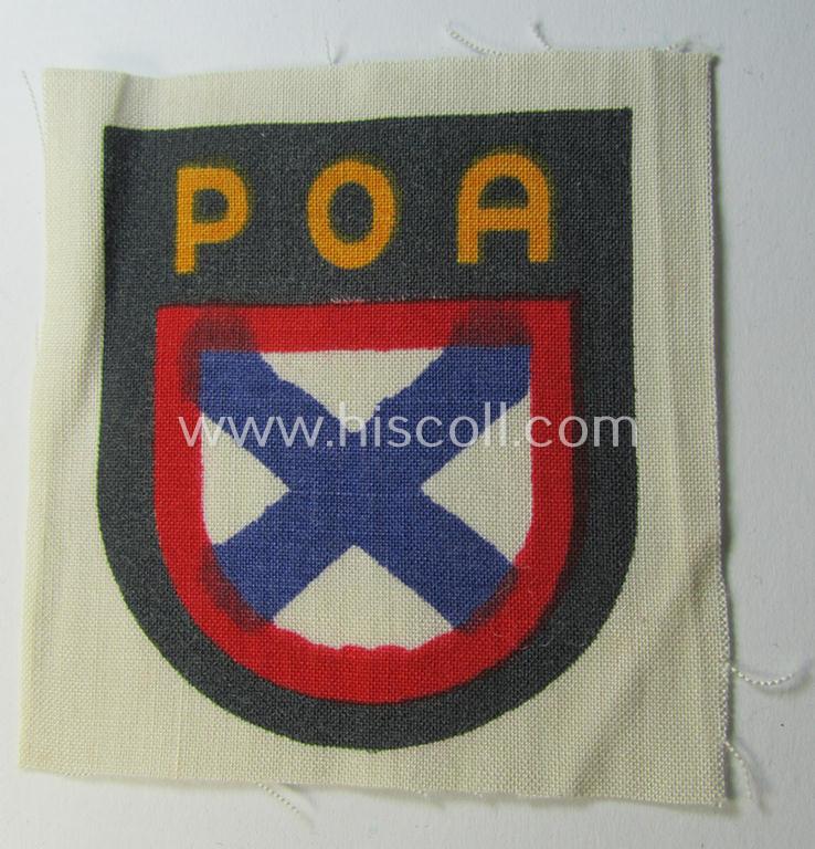 Multi-coloured and typically printed armshield (ie. 'Ärmelschild') as was intended for a Russian volunteer serving within the 'Russian Liberation Army' (ie. 'POA')