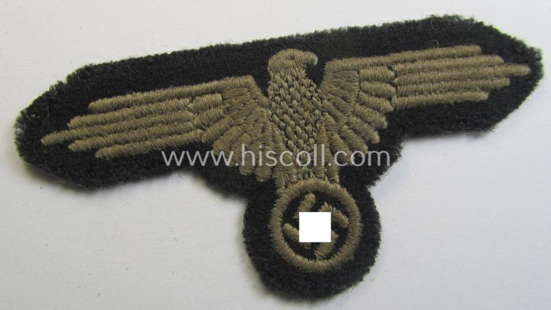 Superb - and clearly worn! - example of a mid- (ie. later-war-) pattern, 'SS' (ie. 'Waffen-SS') so-called: 'RzM-style' enlisted-mens'-/ie. NCO-pattern arm-eagle as was intended for usage by the various Waffen-SS troops throughout the war