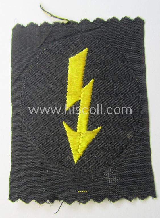 Attractive, WH (Heeres) so-called: female-related trade- and/or special-career arm-insignia (ie. 'signal-Blitz') as was specifically intended for a: 'Nachrichtenhelferin des Heeres' being a neatly machine-embroidered- (ie. 'BeVo'-woven!) 'variant'