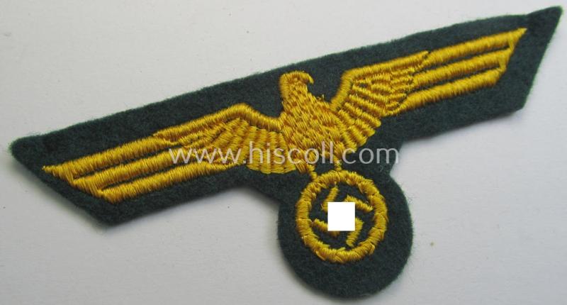 WH (Kriegsmarine) ie. 'Küsten-Art.'-related breast-eagle (ie. 'Brustadler für Mannschaften u. Uffz. der Küsten-Art.-Truppen') being a 'standard-pattern'- and machine-embroidered example that still retains its inventory-etiket