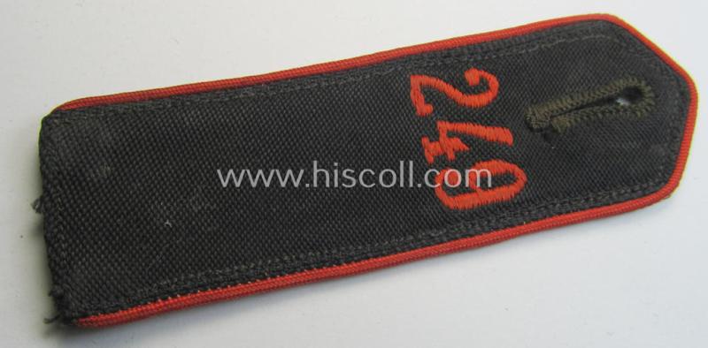 Single - and clearly worn - bright-red-piped so-called: 'Allgemeine-HJ'-shoulderstrap as intended for a: 'HJ-Junge' who served within the 'Bann 249' (249 = 'Bann Christian Crössmann (Odenwald)' situated in the 'Gebiet West Hessen-Nassau')