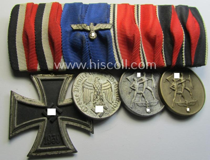 Superb, 4-pieced WWII-period medal-bar (ie. 'Ordenspange') showing resp. an: 'EKII. Kl.', a: 'WH-DA 4. Stufe' and two (Austrian and/or Czech) 'Anschluss'-medals
