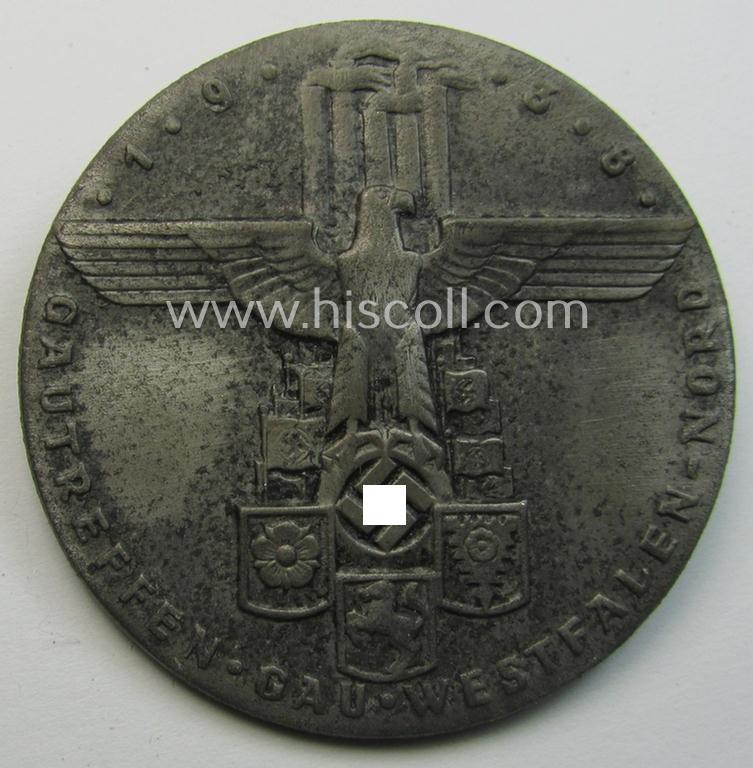 Aluminium-based, N.S.D.A.P.-related day-badge (ie. 'tinnie') as was issued to commemorate an: 'N.S.D.A.P.'-gathering ie. rally entitled: 'Gautreffen - Gau Westfalen-Nord - 1938'
